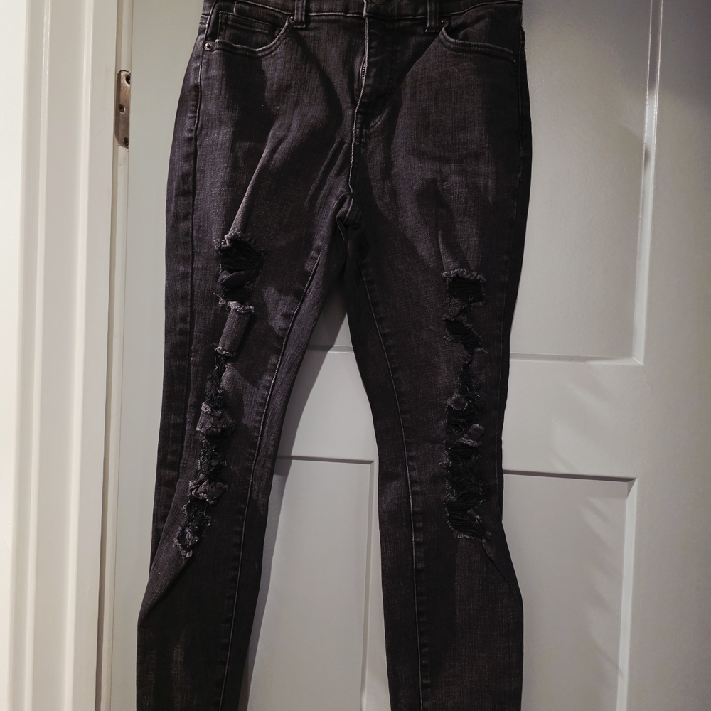 New York & Company Charcoal Distressed Skinny Jeans